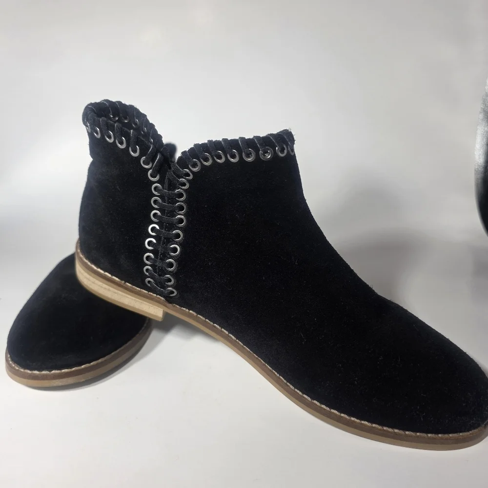 ZARA Kids Black Leather Ankle Boots Size US 4 Girls Slip-On Casual Shoes
